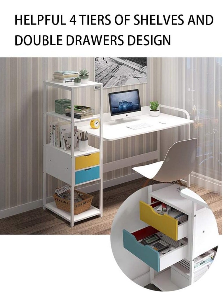 DubaiGallery Home Office Computer Desk Large Table, Study Writing Desk,Simple Style PC Laptop Table with Bookshelf,Modern Large Gaming Table,White  - Image 4