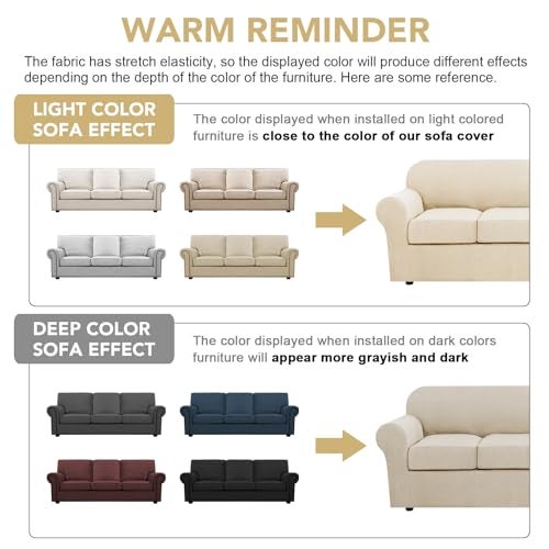 H.VERSAILTEX 4 Piece Stretch Couch Covers for 3 Cushion Couch Sofa Furniture Slipcovers Feature Upgraded Thicker Jacquard Fabric (Sofa, Natural) - Image 4