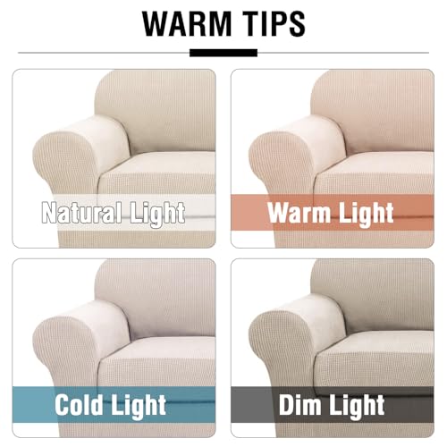 H.VERSAILTEX 4 Piece Stretch Couch Covers for 3 Cushion Couch Sofa Furniture Slipcovers Feature Upgraded Thicker Jacquard Fabric (Sofa, Natural) - Image 3