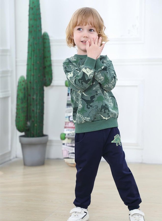 Volunboy Baby Boys Fall Sweatsuit Clothes Green Dino Sweatshirts Pants Set 2Pcs Long Sleeve Winter Pullover Jogger Outfits (Camouflage Dinosaur, 4-5T) - Image 5