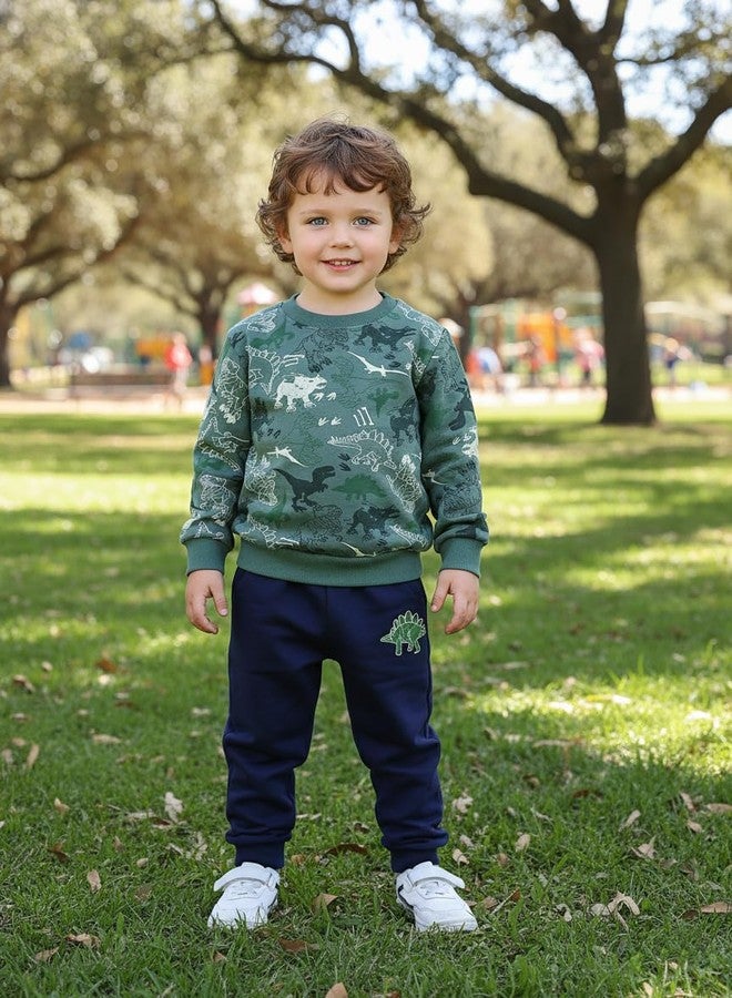 Volunboy Baby Boys Fall Sweatsuit Clothes Green Dino Sweatshirts Pants Set 2Pcs Long Sleeve Winter Pullover Jogger Outfits (Camouflage Dinosaur, 4-5T) - Image 2