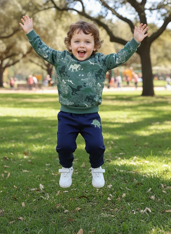 Volunboy Baby Boys Fall Sweatsuit Clothes Green Dino Sweatshirts Pants Set 2Pcs Long Sleeve Winter Pullover Jogger Outfits (Camouflage Dinosaur, 4-5T) - Image 3