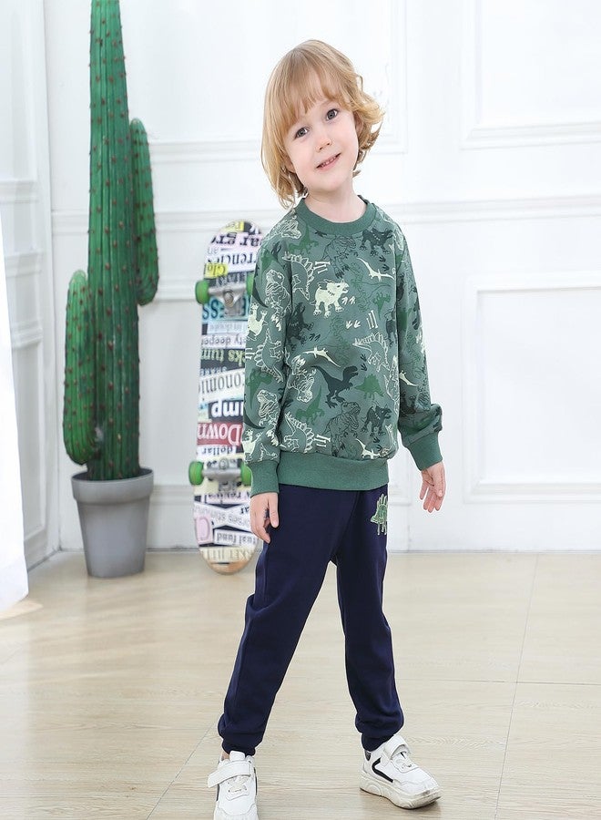 Volunboy Baby Boys Fall Sweatsuit Clothes Green Dino Sweatshirts Pants Set 2Pcs Long Sleeve Winter Pullover Jogger Outfits (Camouflage Dinosaur, 4-5T) - Image 4