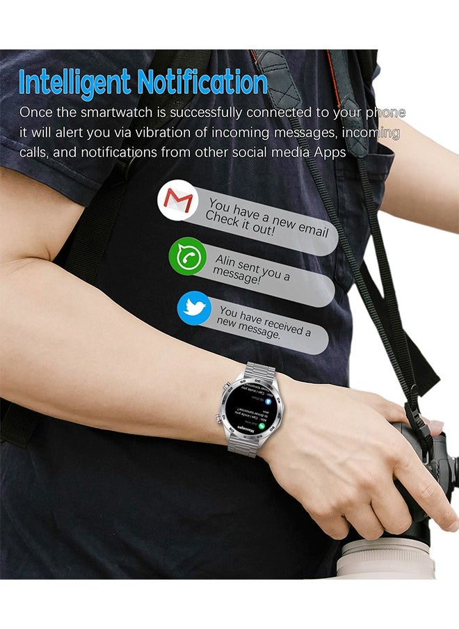 RollsTimi  - Smart Watch for Men 1.52" HD Sports Fitness Tracker Men's Smartwatch with LED Flashlight, IP67 Waterproof Smartwatch with Heart Rate Sleep Monitor for iOS Android,Silver - Image 1