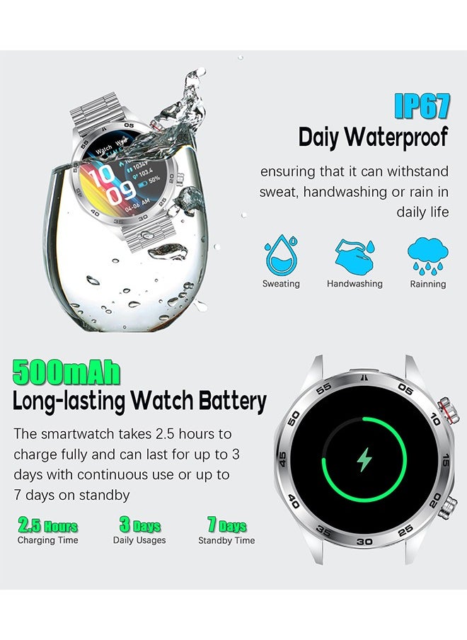 RollsTimi  - Smart Watch for Men 1.52" HD Sports Fitness Tracker Men's Smartwatch with LED Flashlight, IP67 Waterproof Smartwatch with Heart Rate Sleep Monitor for iOS Android,Silver - Image 1