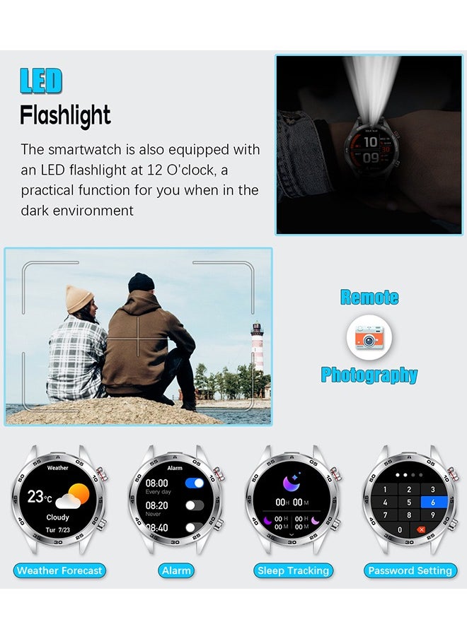 RollsTimi  - Smart Watch for Men 1.52" HD Sports Fitness Tracker Men's Smartwatch with LED Flashlight, IP67 Waterproof Smartwatch with Heart Rate Sleep Monitor for iOS Android,Silver - Image 1