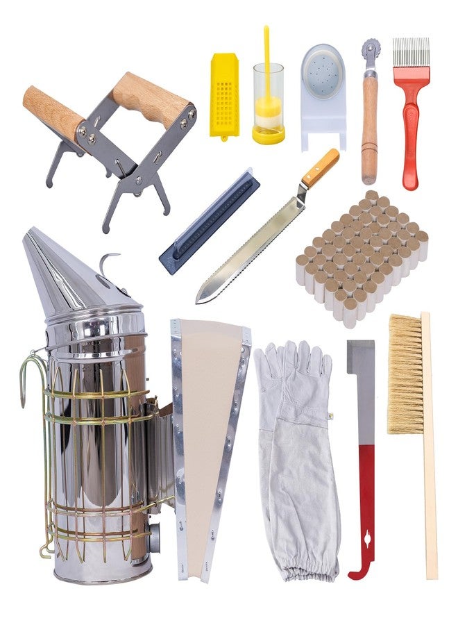 MayBee 13 Pcs Beekeeping Tools with Bee Smoker, Beekeeping Supplies Bee Hives Starter Kit for Beginners and Professional Beekeeper, Durable, Bee Keeping Supplies-All - Image 1