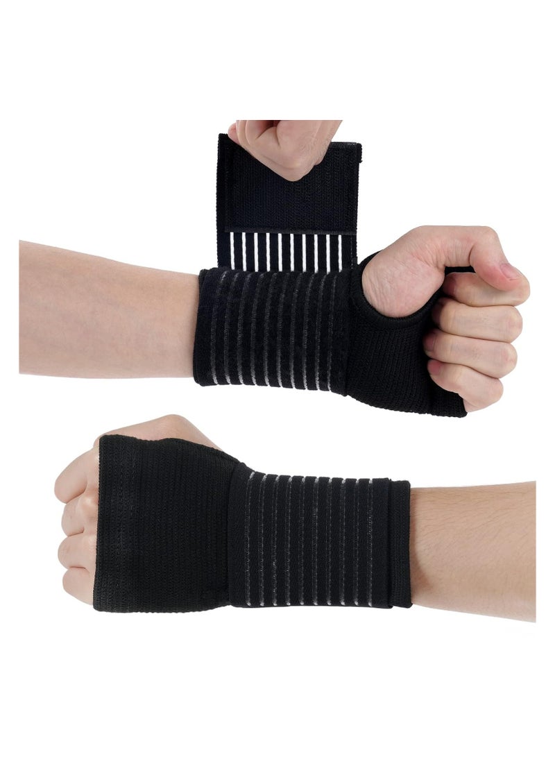 VIUAUAX Wrist Brace, 2 Pack Elastic Wrist Support with Strap, Wrist Compression Wrap Adjustable Wrist Strap Relieves Wrist Pain, Tendonitis, Sports Use for Men and Women, Right & Lef(Black) - Image 1