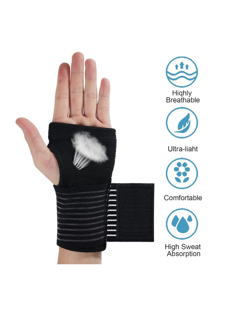 VIUAUAX Wrist Brace, 2 Pack Elastic Wrist Support with Strap, Wrist Compression Wrap Adjustable Wrist Strap Relieves Wrist Pain, Tendonitis, Sports Use for Men and Women, Right & Lef(Black) - Image 2