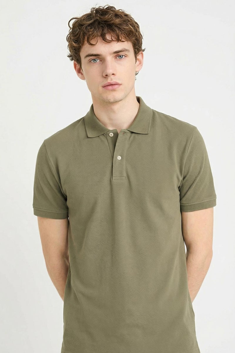 DeFacto Green Man Cotton Polo T-Shirt Casual - Image 3