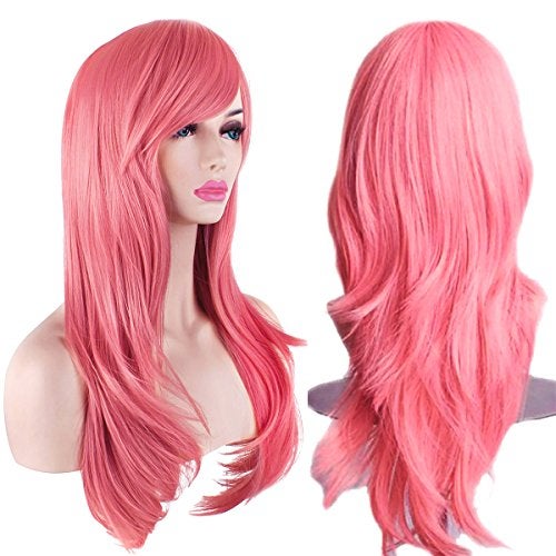 Akstore 28 inch Fashion Wigs Long Wavy Curly Hair Cosplay Wig (Grey Pink) - Image 1