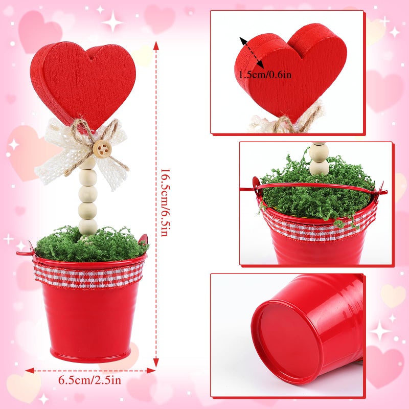 Meching 3 PCS Valentine's Day Decoration Rustic Heart Mini Potted Wooden Signs,6.5'' Red Pink White Artificial Heart Shaped Plant Pot for Valentines Day Tabletop Centerpiece Tiered Tray Decor Gifts - Image 2