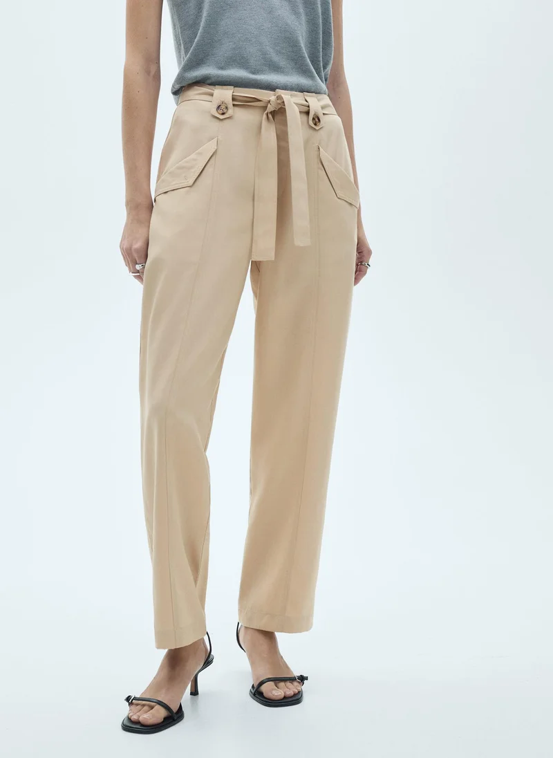 MANGO Pants With Button Loops And Bow