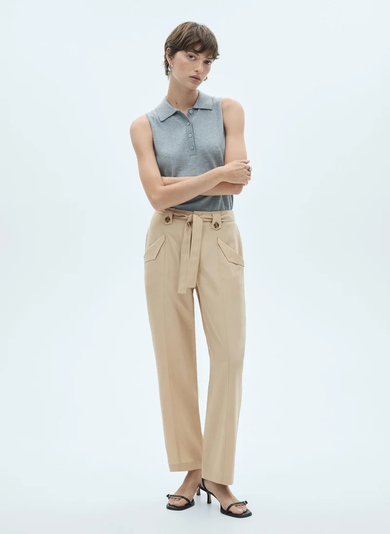 مانجو Pants With Button Loops And Bow