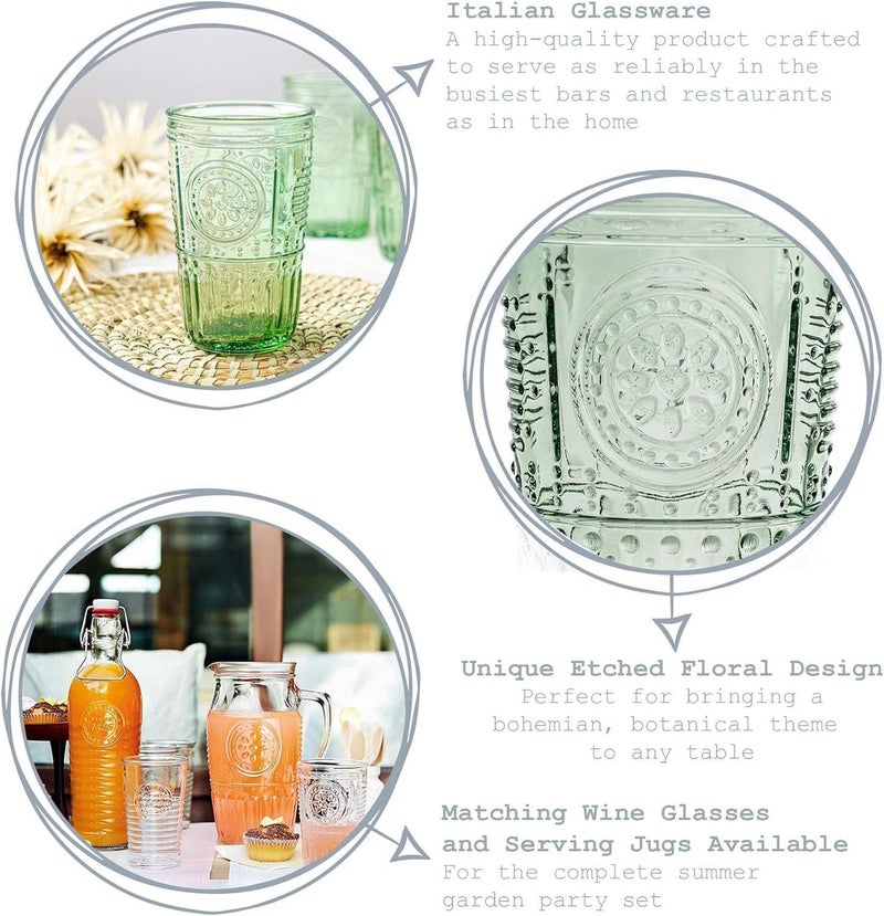 Bormioli Rocco Romantic Set Of 4 Cooler Glasses, 16 Oz. Colored Crystal Glass, Pastel Green, Made In Italy. - Image 4