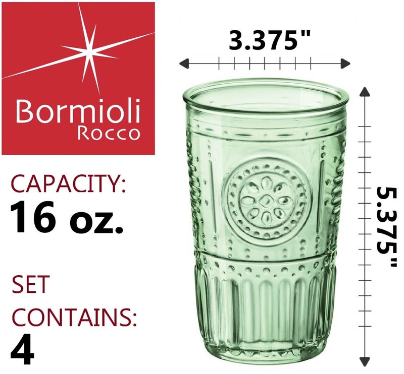 Bormioli Rocco Romantic Set Of 4 Cooler Glasses, 16 Oz. Colored Crystal Glass, Pastel Green, Made In Italy. - Image 2