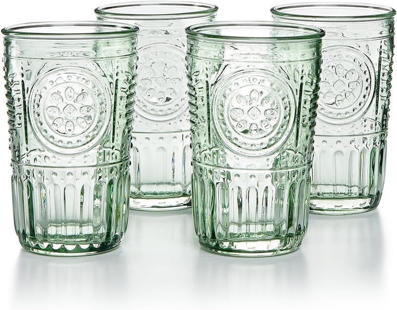 Bormioli Rocco Romantic Set Of 4 Cooler Glasses, 16 Oz. Colored Crystal Glass, Pastel Green, Made In Italy. - Image 1
