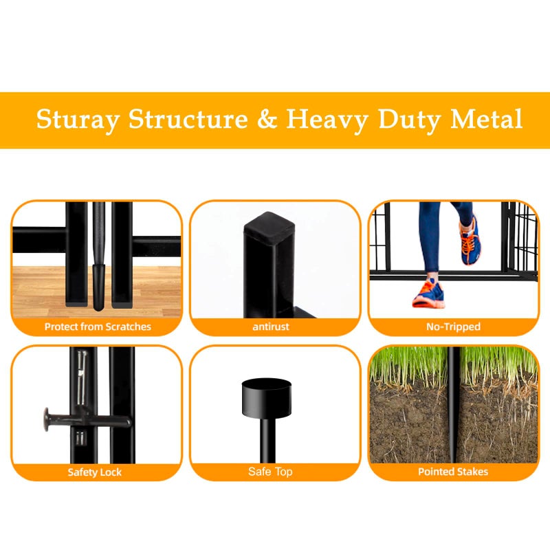 Getlay Garden Fence with Gate 48 in(H)Ã—27 in(L) 4 Panels, Heavy Duty Iron Animal Barrier Fence, Rabbit Fence for Garden, Suitable for Indoor Pet Or Outdoor Dog Fencing, Total 8.9 Ft(L), Black - Image 2