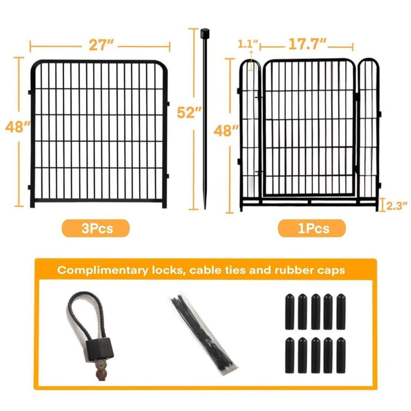Getlay Garden Fence with Gate 48 in(H)Ã—27 in(L) 4 Panels, Heavy Duty Iron Animal Barrier Fence, Rabbit Fence for Garden, Suitable for Indoor Pet Or Outdoor Dog Fencing, Total 8.9 Ft(L), Black - Image 3