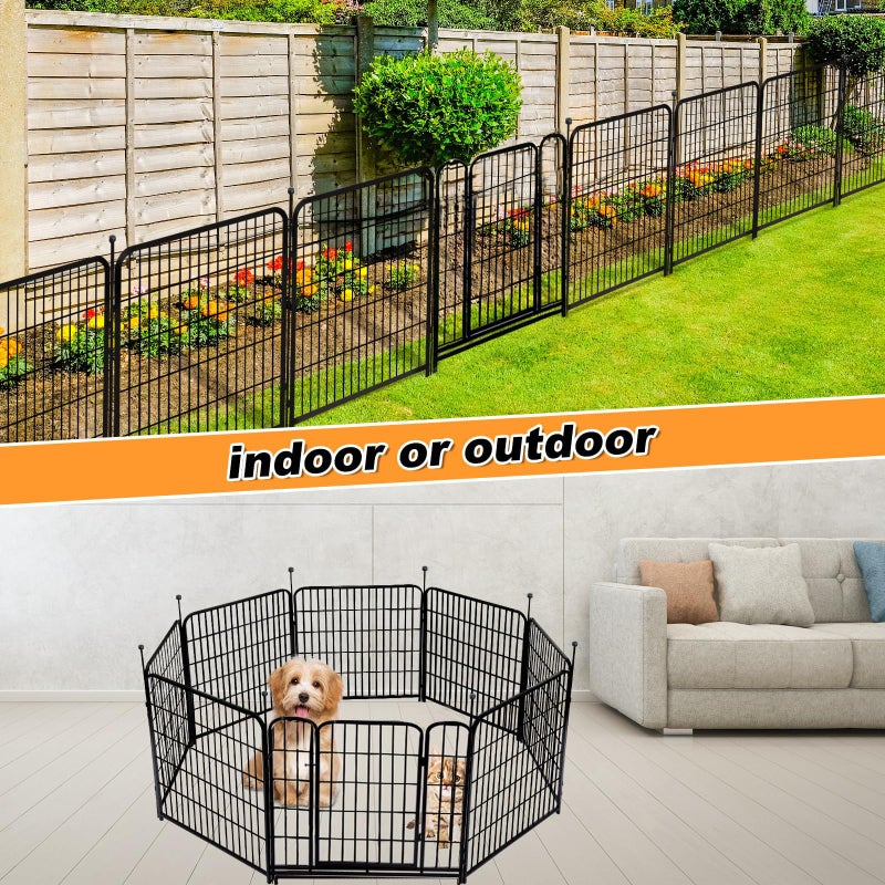 Getlay Garden Fence with Gate 48 in(H)Ã—27 in(L) 4 Panels, Heavy Duty Iron Animal Barrier Fence, Rabbit Fence for Garden, Suitable for Indoor Pet Or Outdoor Dog Fencing, Total 8.9 Ft(L), Black - Image 5