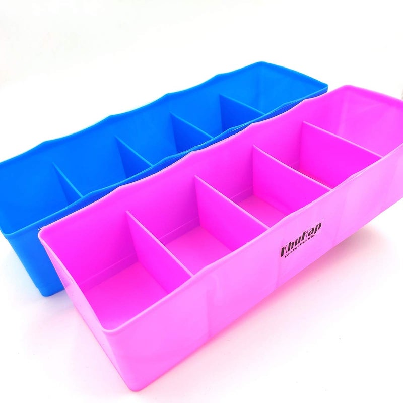 Generic PallRin Multipurpose Plastic 5 Compartments Drawer Closet Socks Storage Organizer Boxes for Undergarments Sock Handkerchief Bra Tie Scarf innerwear Unisex MultiColor 1 Pack of 2 PC - Image 1