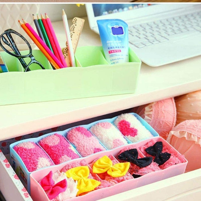 Generic PallRin Multipurpose Plastic 5 Compartments Drawer Closet Socks Storage Organizer Boxes for Undergarments Sock Handkerchief Bra Tie Scarf innerwear Unisex MultiColor 1 Pack of 2 PC - Image 5