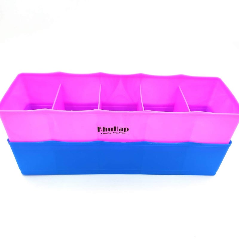 Generic PallRin Multipurpose Plastic 5 Compartments Drawer Closet Socks Storage Organizer Boxes for Undergarments Sock Handkerchief Bra Tie Scarf innerwear Unisex MultiColor 1 Pack of 2 PC - Image 2