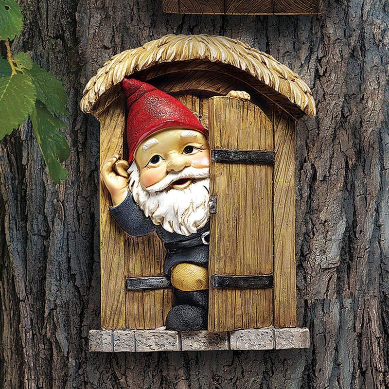 Design Toscano The Knothole Gnomes Garden Welcome Tree Sculpture: Door Gnome - Image 3