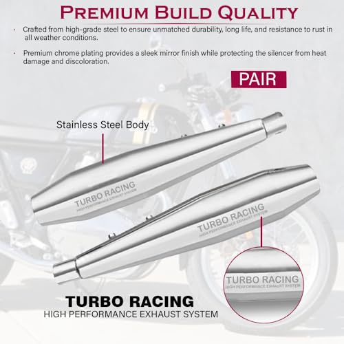 SORAX Turbo Racing Exhaust Silencer for Royal Enfield Continental GT 650 | Chrome Finish | High Performance, Deep Sound, Durable (Set of 2) - Image 2