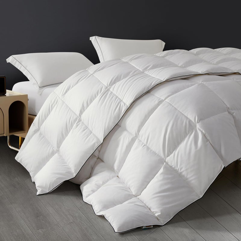 SAPHREAS Feather Down Comforter King Size, All Season White Duvet Insert, Soft 100% Cotton Luxurious Hotel Bedding Comforters with Corner Tabs, 106x90â€ - Image 1
