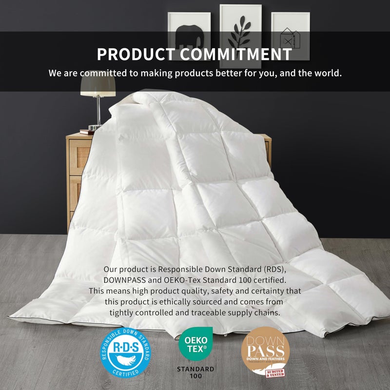 SAPHREAS Feather Down Comforter King Size, All Season White Duvet Insert, Soft 100% Cotton Luxurious Hotel Bedding Comforters with Corner Tabs, 106x90â€ - Image 2