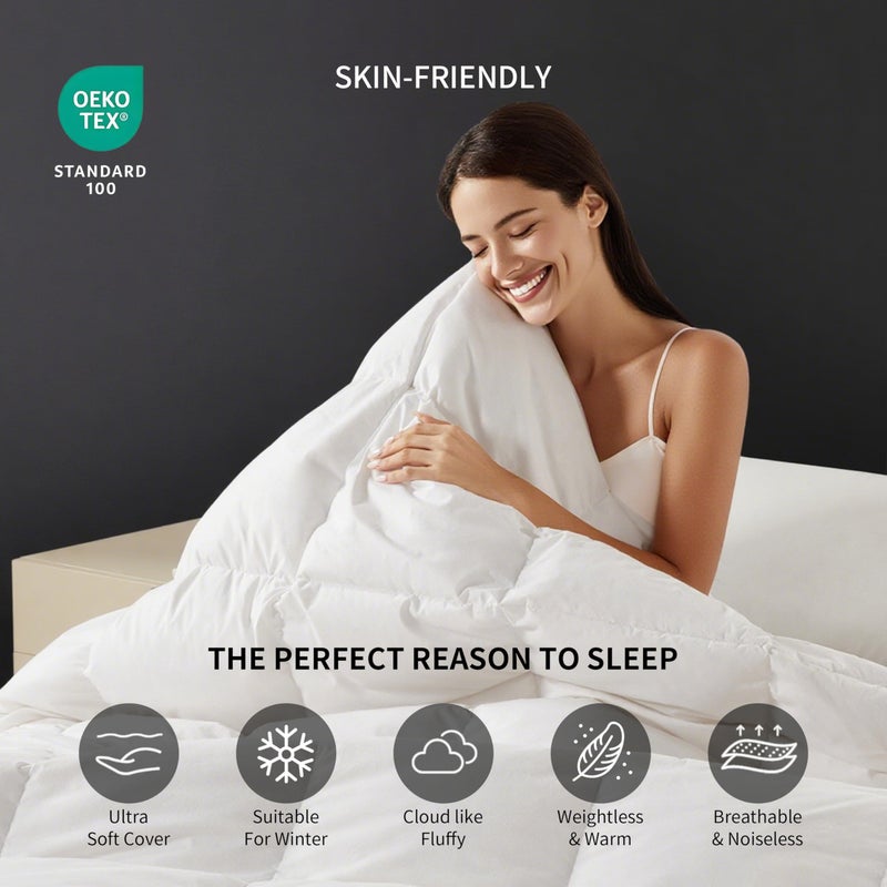 SAPHREAS Feather Down Comforter King Size, All Season White Duvet Insert, Soft 100% Cotton Luxurious Hotel Bedding Comforters with Corner Tabs, 106x90â€ - Image 4