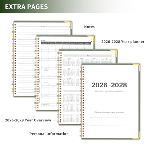 KAICN Monthly Planner 2026-2028, Hardcover 3 year calendar 2026-2027-2028 Calendar Book from Jan 2026 - Dec 2028, 9“ x 11”, Spiral Bound,Organizer for Office, School, and Home,Green - Image 5