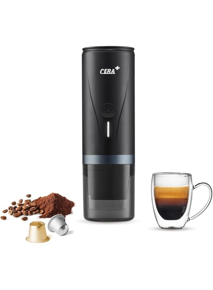 سيرا CERA+ Portable Electric Espresso Machine with Self-Heating in 3-4 Minutes, 20-Bar Mini Coffee Machine with Rechargeable Battery, Compatible with NS Capsules and Ground Coffee for Travel  - Image 1