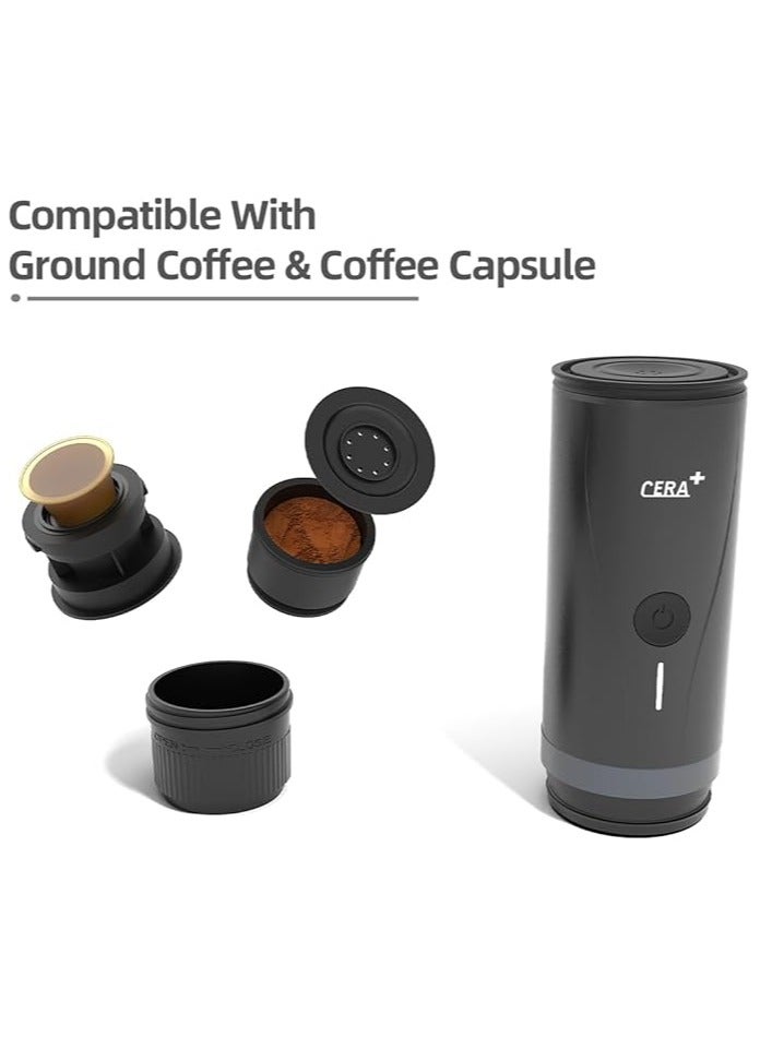 سيرا CERA+ Portable Electric Espresso Machine with Self-Heating in 3-4 Minutes, 20-Bar Mini Coffee Machine with Rechargeable Battery, Compatible with NS Capsules and Ground Coffee for Travel  - Image 3