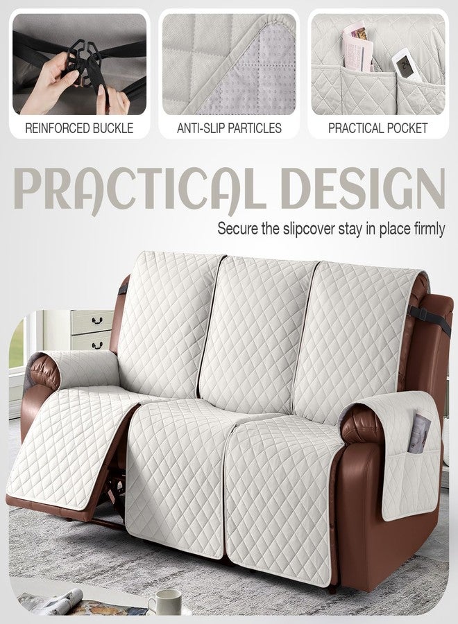 KinCam 100% Waterproof Recliner Sofa Covers, Non-Slip Reclining Couch Covers for 3 Seat, Recliner Couch Cover Furniture Protector with Elastic Straps for Pets, Kids, Beige White - Image 3