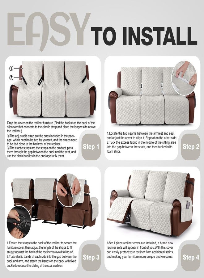 KinCam 100% Waterproof Recliner Sofa Covers, Non-Slip Reclining Couch Covers for 3 Seat, Recliner Couch Cover Furniture Protector with Elastic Straps for Pets, Kids, Beige White - Image 5