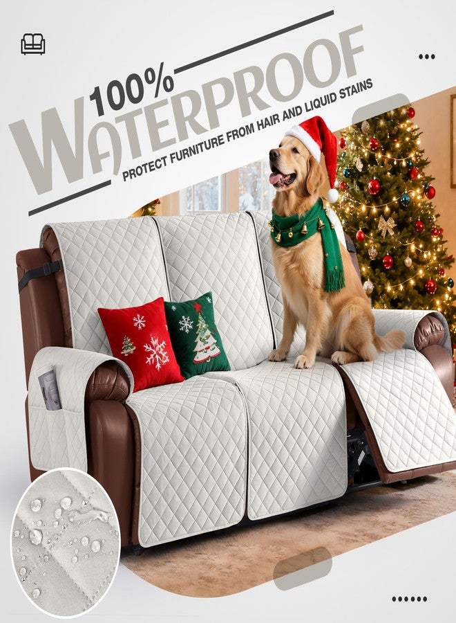 KinCam 100% Waterproof Recliner Sofa Covers, Non-Slip Reclining Couch Covers for 3 Seat, Recliner Couch Cover Furniture Protector with Elastic Straps for Pets, Kids, Beige White - Image 2
