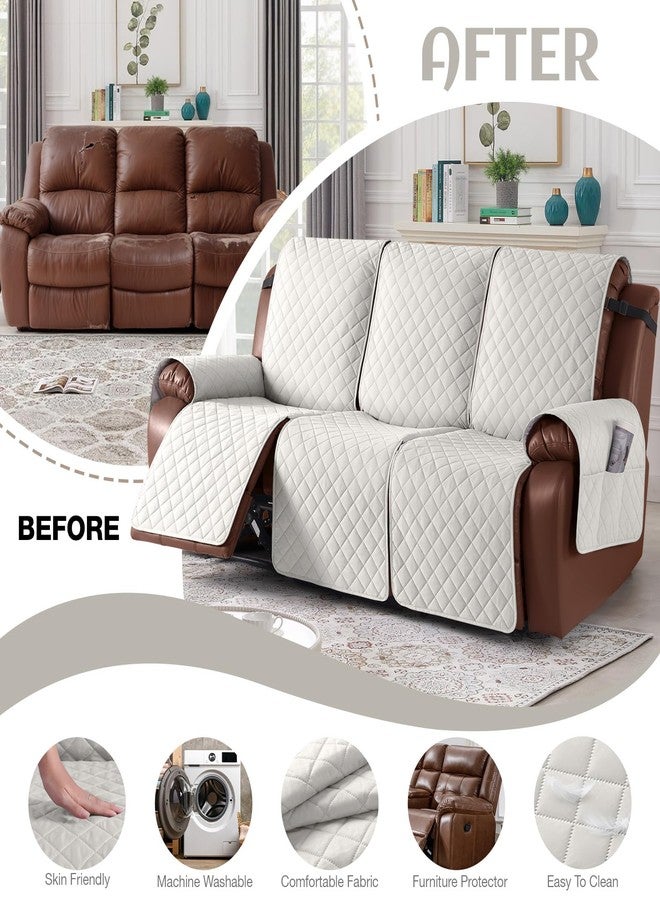 KinCam 100% Waterproof Recliner Sofa Covers, Non-Slip Reclining Couch Covers for 3 Seat, Recliner Couch Cover Furniture Protector with Elastic Straps for Pets, Kids, Beige White - Image 4