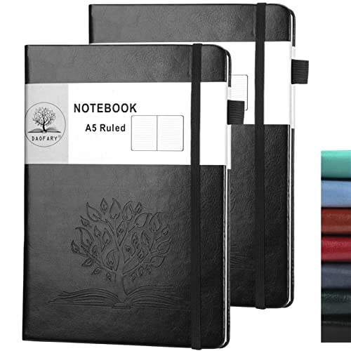 Daofary 2Pack Lined Journal Notebook with Pen Holder—A5 Leather Journal Notebooks with 160 Pages 100gsm Thick Paper, Writing Hardcover Notebook for Work Woman Men 8.4 x 5.7 in - Image 1