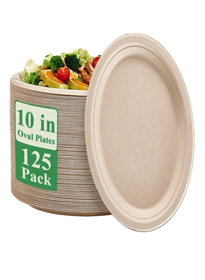 Vplus 100% Compostable Oval Paper Plates 10 inch 125 Pack Super Strong Disposable Paper Plates Bagasse Natural Biodegradable Eco-Friendly Sugarcane for BBQ, Party, Gathering, and Picnic - Image 1