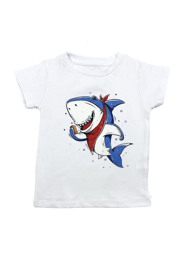 Baby Co. - Shark Cotton Set (White t-shirt + Navy Sweatpants) - Image 1