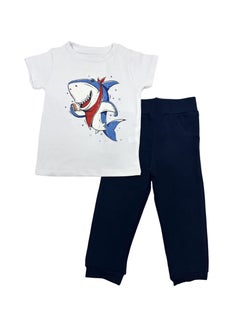 Shark Cotton Set (White t-shirt + Navy Sweatpants)