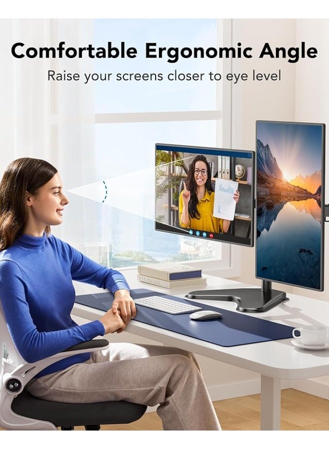 Dual Arm Mobile Monitor Stand - Adjustable Height for Two 13"-32" Screens - VESA 75/100 Compatible - Versatile Desk Mounting Solution - Image 2