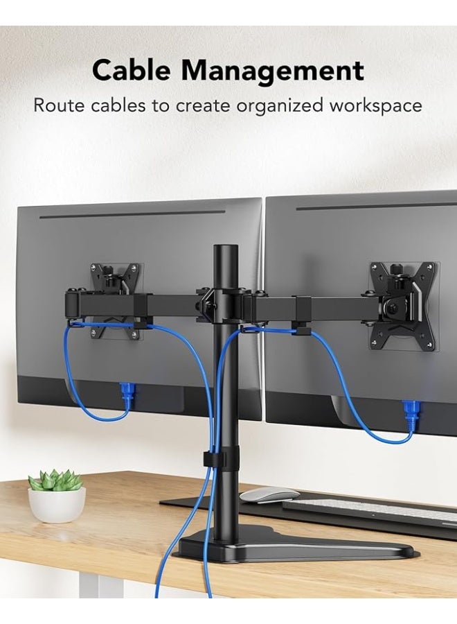Dual Arm Mobile Monitor Stand - Adjustable Height for Two 13"-32" Screens - VESA 75/100 Compatible - Versatile Desk Mounting Solution - Image 3