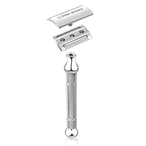Pink Woolf Safety Razor for Men, Double Edge Close Comb for Sensitive Skin, Daily Shave, Beginner Friendly Single Blade Metal Razor, CC87 Chrome with 10 Blades - Image 2