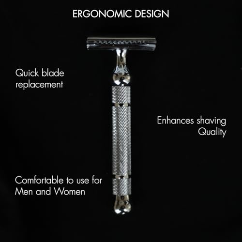 Pink Woolf Safety Razor for Men, Double Edge Close Comb for Sensitive Skin, Daily Shave, Beginner Friendly Single Blade Metal Razor, CC87 Chrome with 10 Blades - Image 4