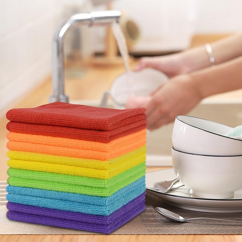 SINLAND Microfiber Rag Absorbent Cleaning Cloth Kitchen Dish Cloth Quick Dry Streak Free Dish Rags Glass Cloths 12inchx12inch 12 Pack - Image 5