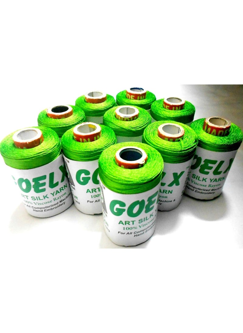 GOELX Silk Thread, Shiny 10 spools, Green Color for Embroidery/Bangle-jhumka-Jewellery Making, Handicrafts  - Image 2