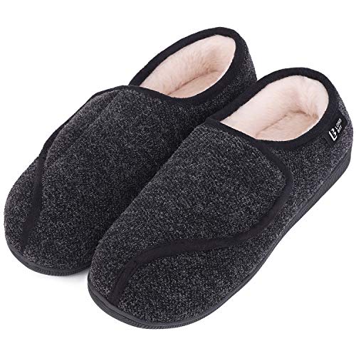 LongBay Women's Furry Memory Foam Diabetic Slippers Comfy Cozy Arthritis Edema House Shoes (11 B(M), Black) - Image 1